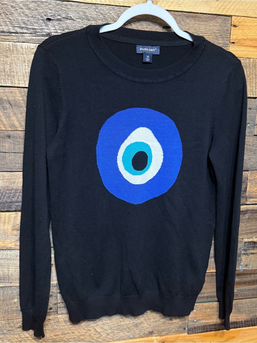 Studio Park x Alberti Popaj XS Black Icon Soft Sweater Long Sleeve Evil Eye - Picture 1 of 5